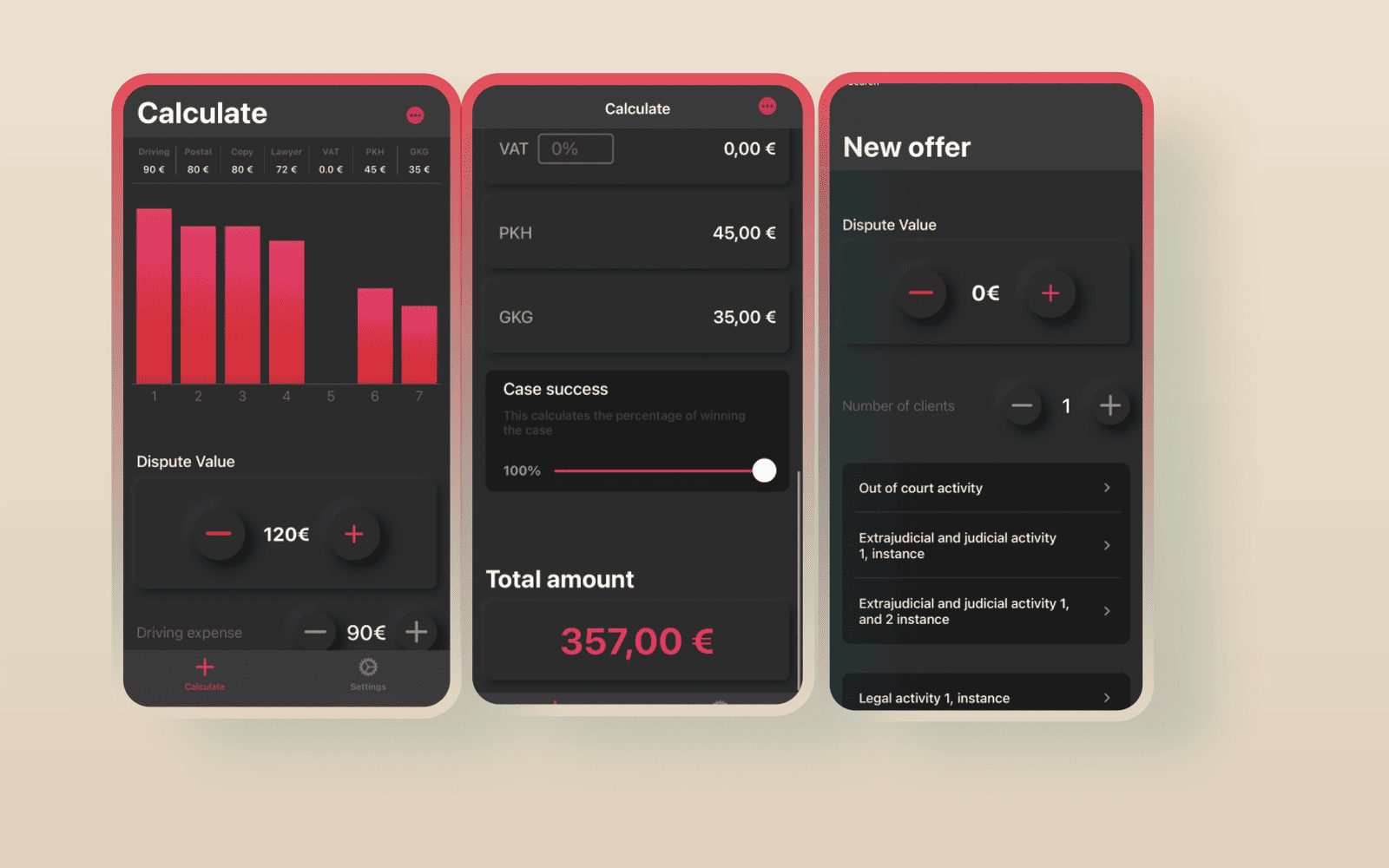 Atto Money: fee chart, total breakdown, and new-offer calculator screens