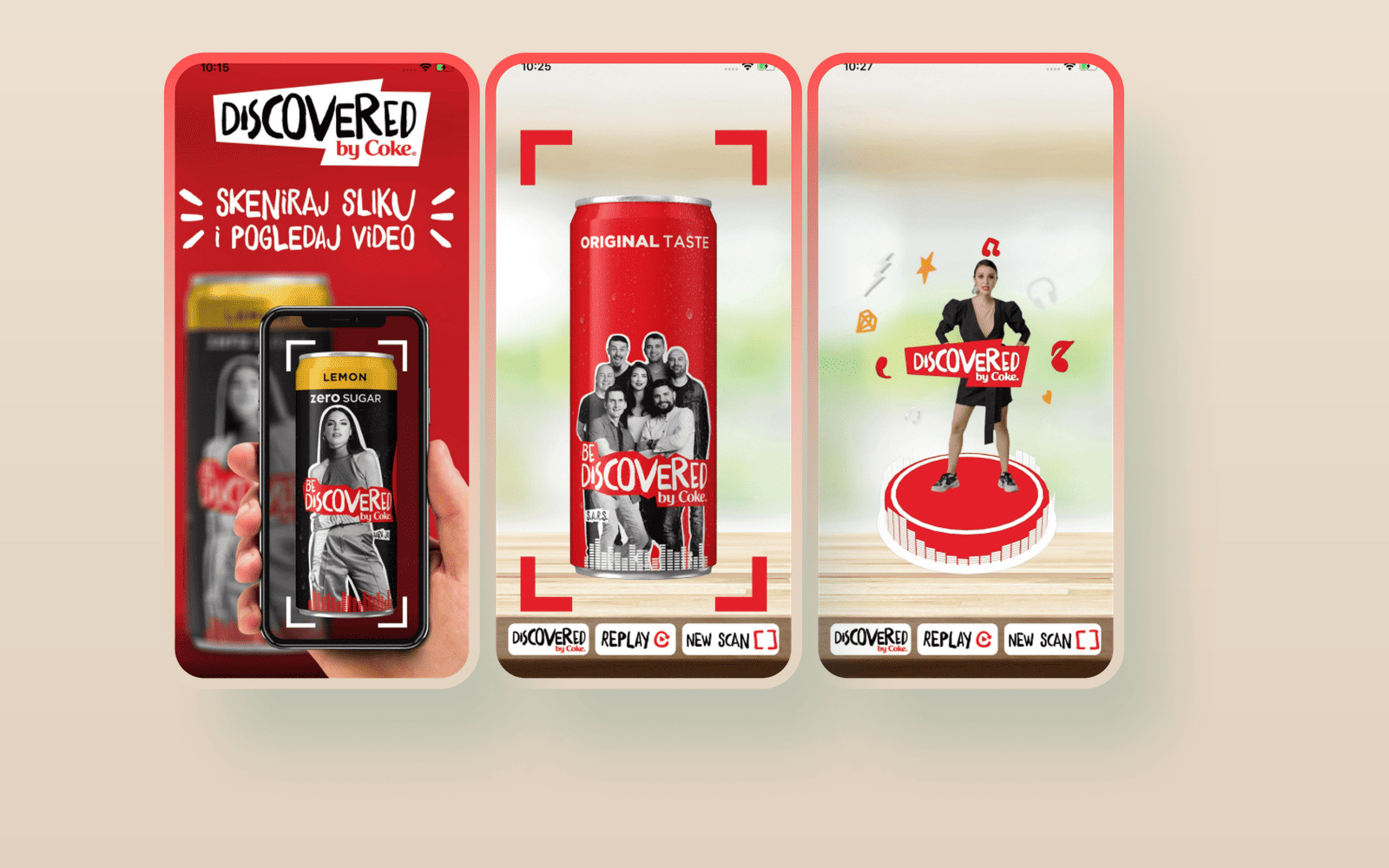 Discovered by Coke: AR scan, can detection, and 3D character reveal screens